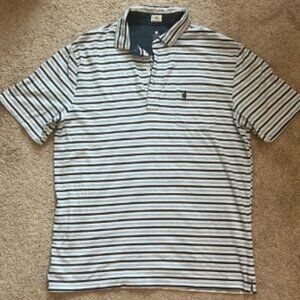 Johnnie- O hangin out light blue navy stripe cotton golf polo shirt Size L
